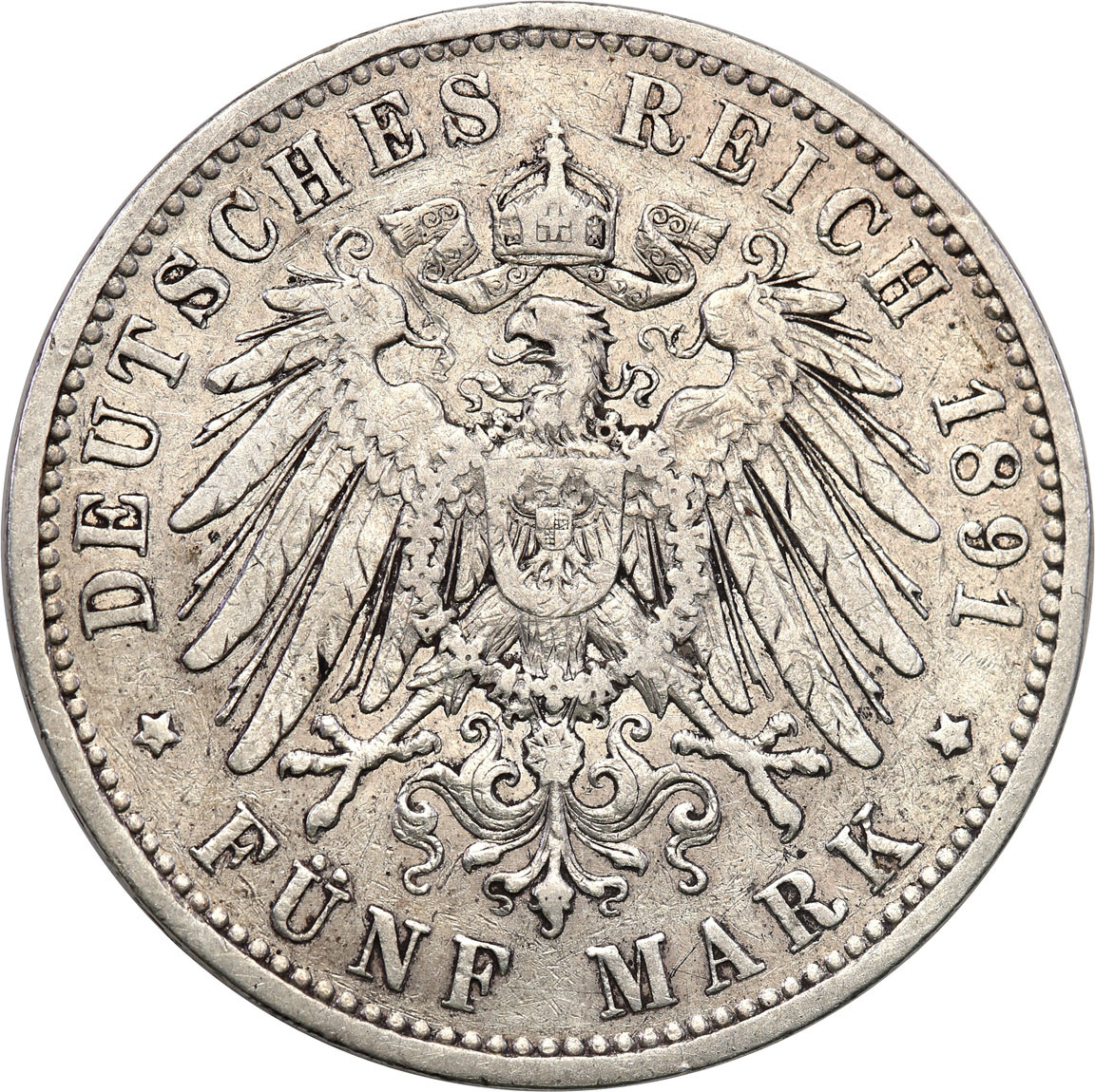 Niemcy, Hesja. 5 marek 1891 A, Berlin - RZADKIE